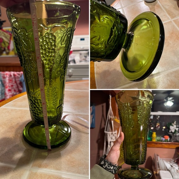 Indiana Glass Harvest Green Footed Vase✨ - Picture 11 of 11